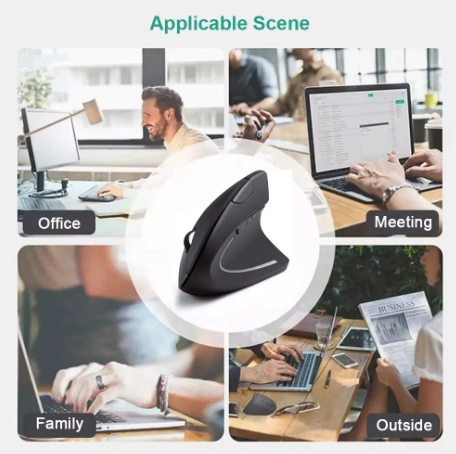 Mouse Ergonômico Sem Fio 2.4GHz Óptico com 3 DPI