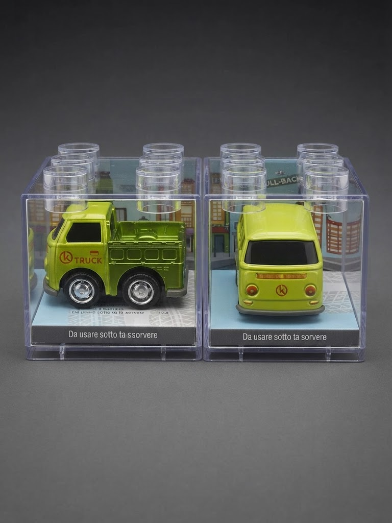 Miniatura Kombi Pick-up Retrô Verde com Cúpula Display Empilhável Estilo Bloco (Pull Back)
