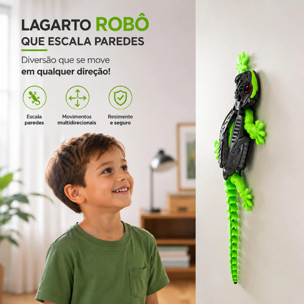 Lagarto Robô Escalador de Parede com Controle Remoto e LED Neon — Wall Climber Gecko