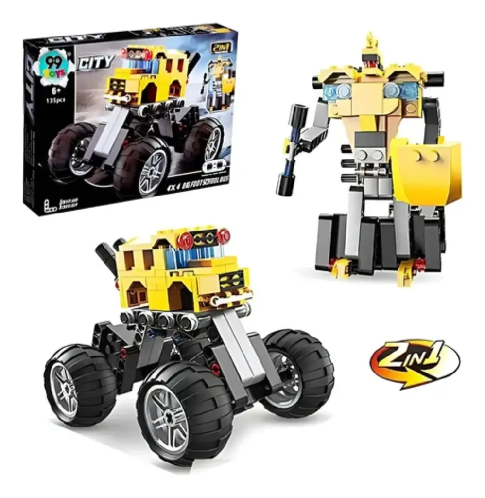 Carrinho Off Road + Robô de Blocos de Construção 2 em 1 (Amarelo e Azul)