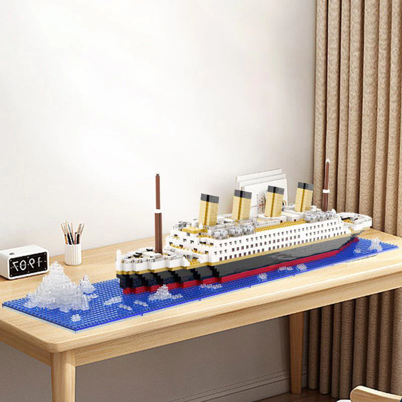 Navio Titanic Bloco de Montar 1855 Peças – Micro Bricks Colecionável com Base e Iceberg